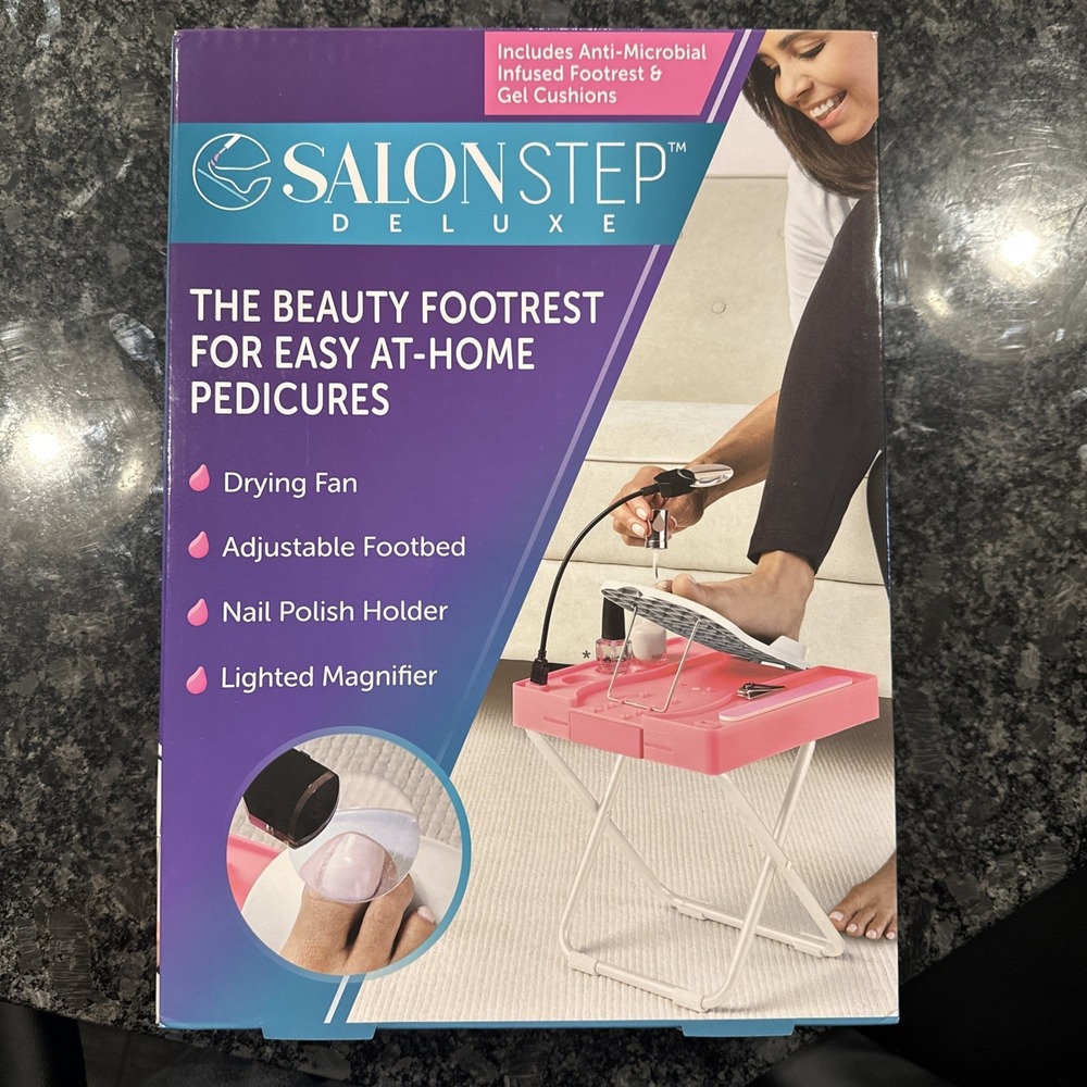 Salon Step Deluxe‎ Beauty Footrest Pedicure Stand Fan LED Magnifier NEW Sealed